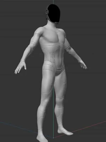 A 3D concept model of a humanoid character.