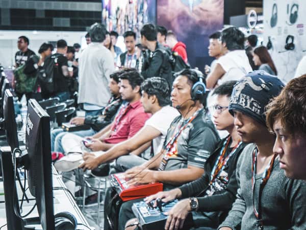 A group of fighting game players at Taiwan Major 2018.