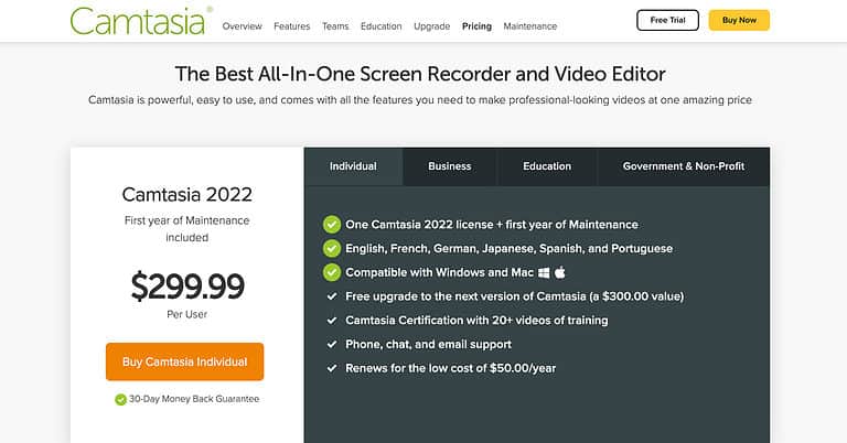 Camtasia Pricing Plans