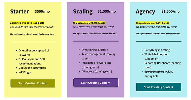 Content at Scale Pricing Plans