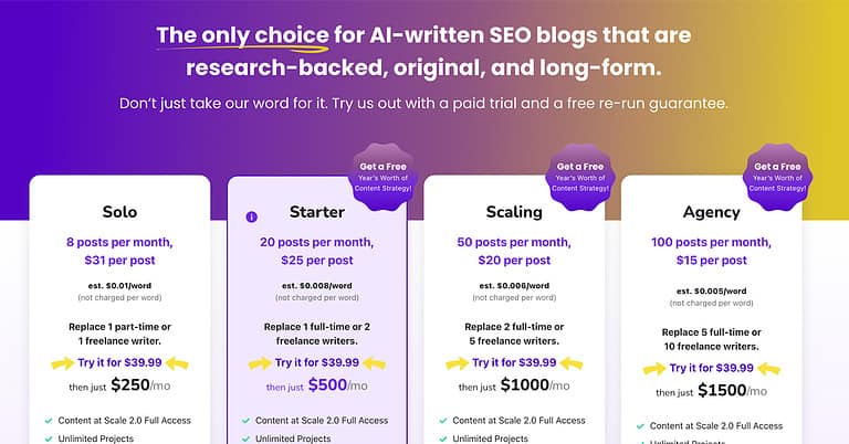 Content at Scale Review Pricing Plans