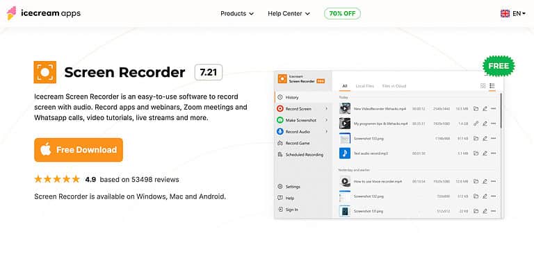 Icecream Screen Recorder Homepage