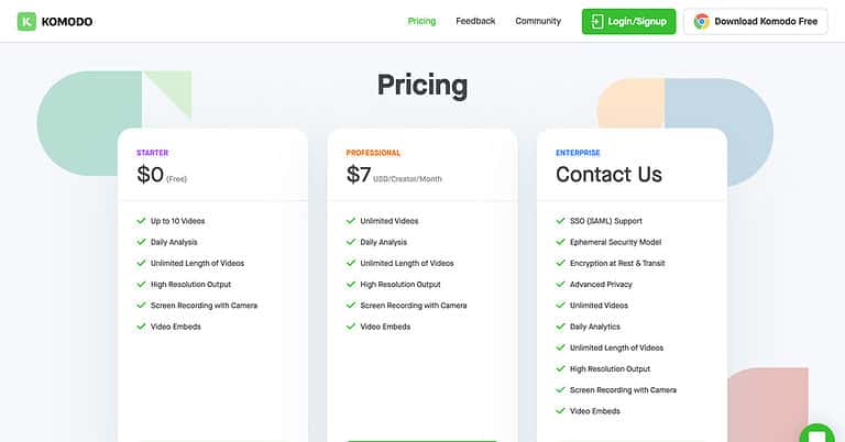 Komodo Decks Pricing Plans