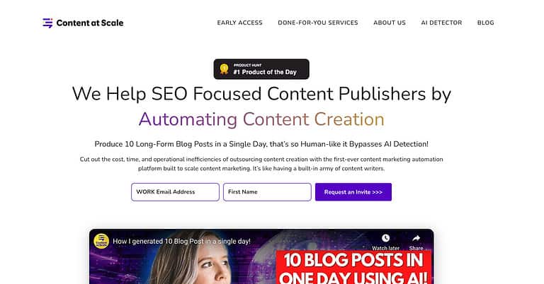 Content at Scale Best AI Writing Software Homepage