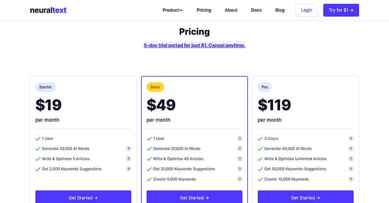 NeuralText Pricing Plans
