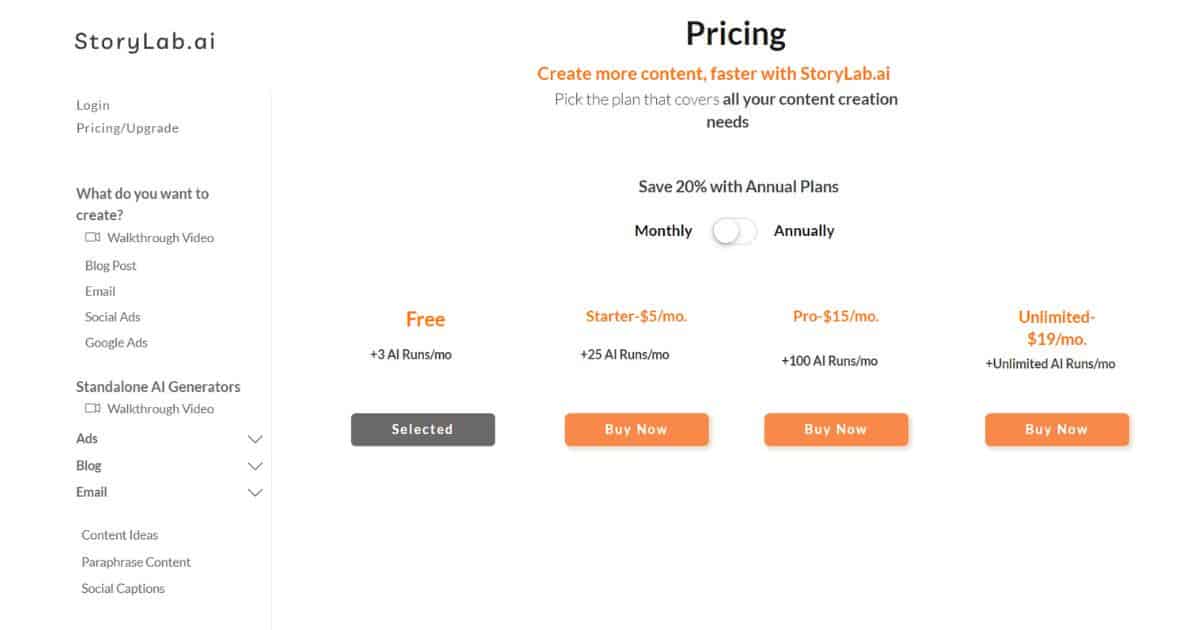 StoryLab AI Pricing