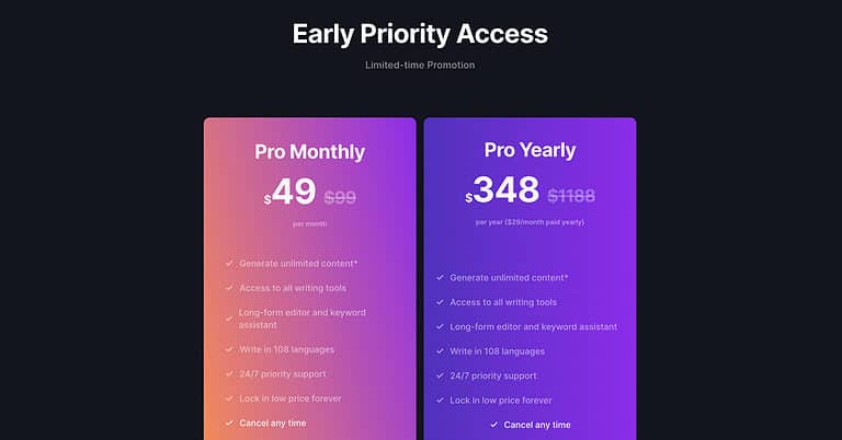 WordHero Pricing Early Priority