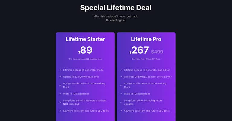 WordHero Pricing Lifetime Deal