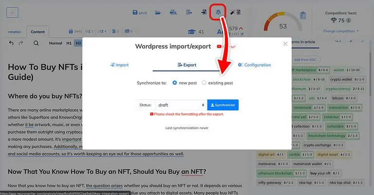 NeuronWriter WordPress Export