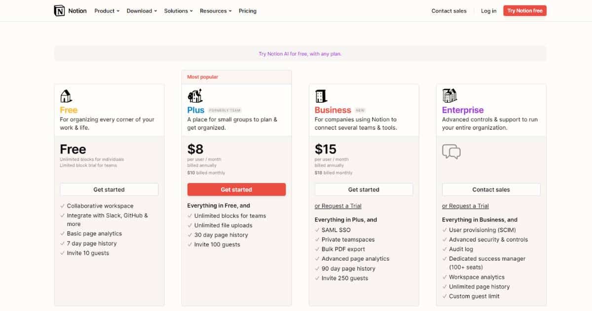 Notion Pricing Plans