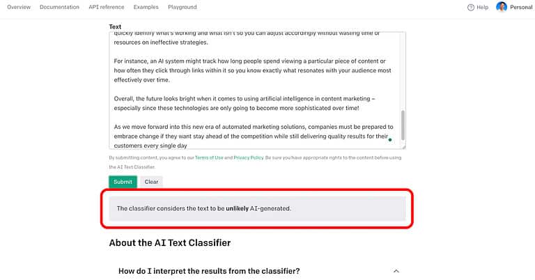 Open AI Text Classifier CAS Topic 1 Results