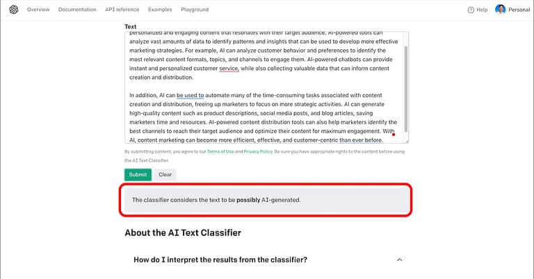 Open AI Text Classifier Topic 1 Benchmark