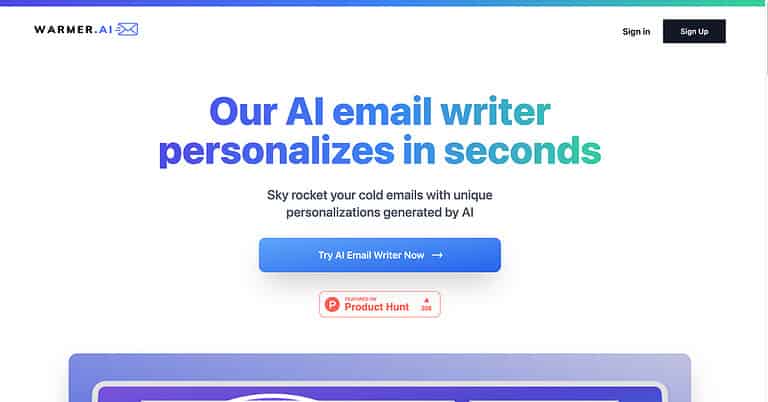 Warmer AI Homepage