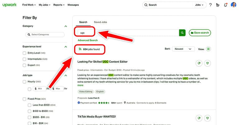 UGC Search Query Upwork