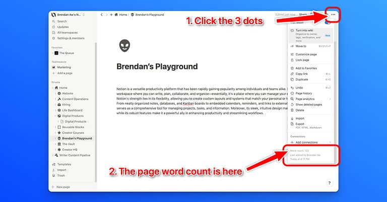 Find Page Word Count in Notion