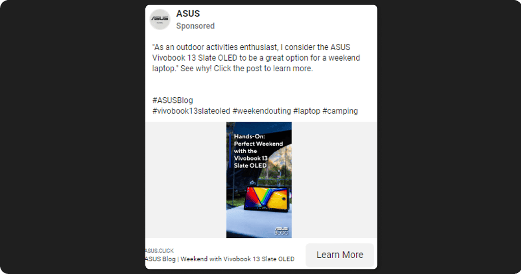 Asus FB Ad Conversion Copy