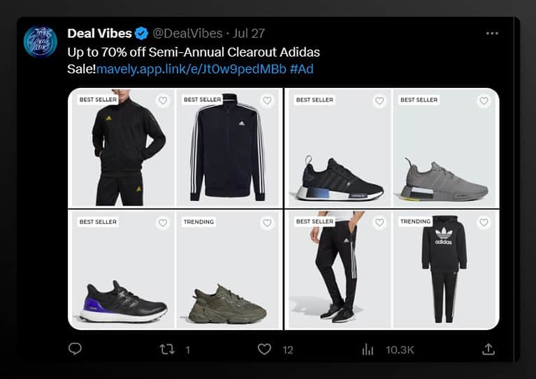 Dealvibes Twitter Affiliate Marketing Apparel Example