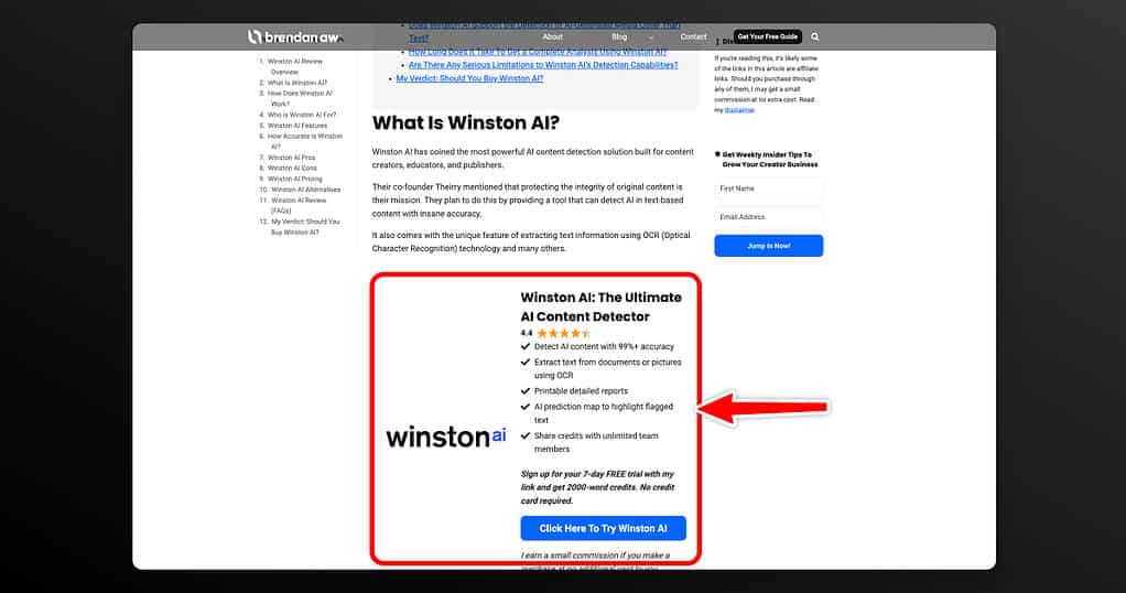 Winston AI Inline CTA Block Example