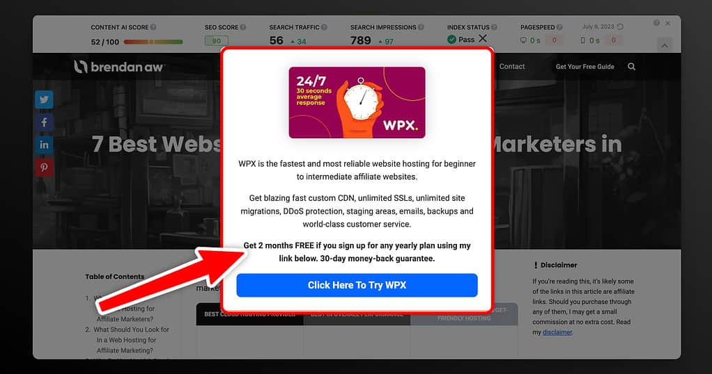 WPX Exit Intent Popup Example