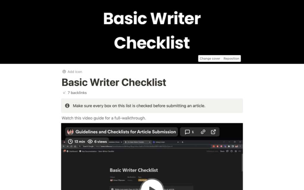 Basic Writer Checklist Internal Example
