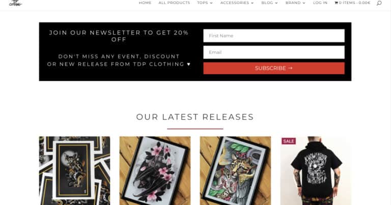 TDP Clothing Newsletter Landing Page