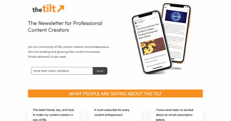 The Tilt Newsletter Landing Page
