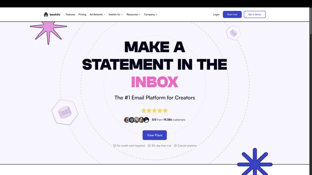 beehiiv homepage 2024