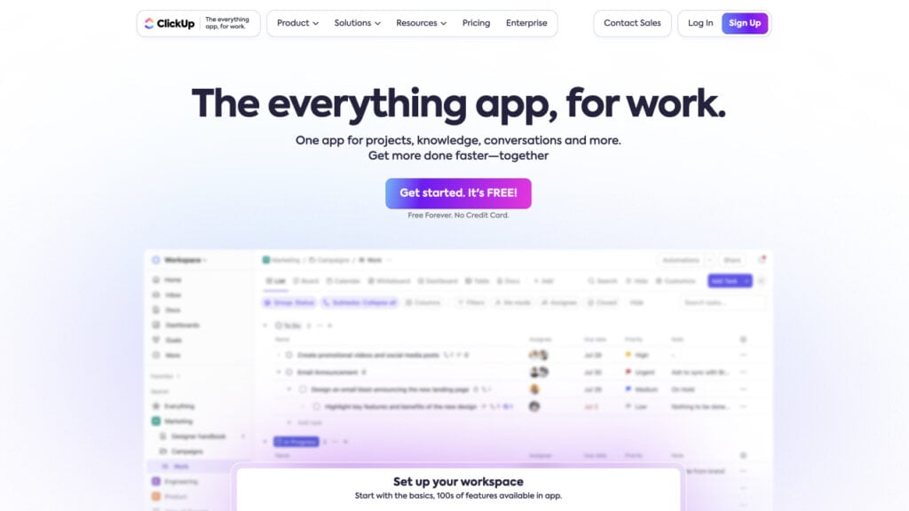 clickup homepage 2024