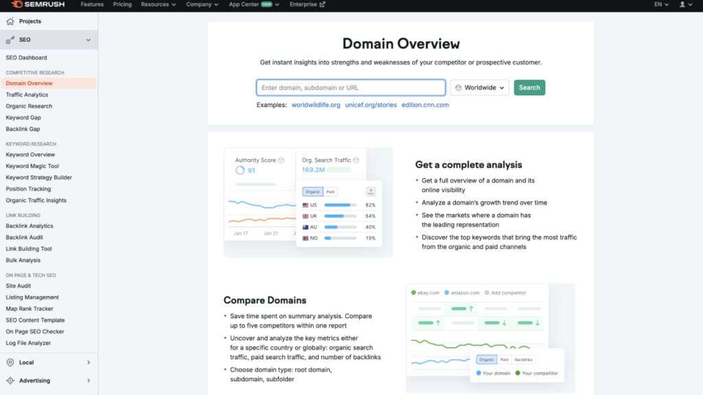 semrush homepage 2024