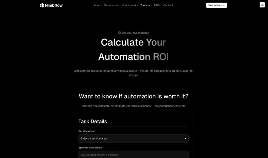 nimbflow automation roi calculator hero section